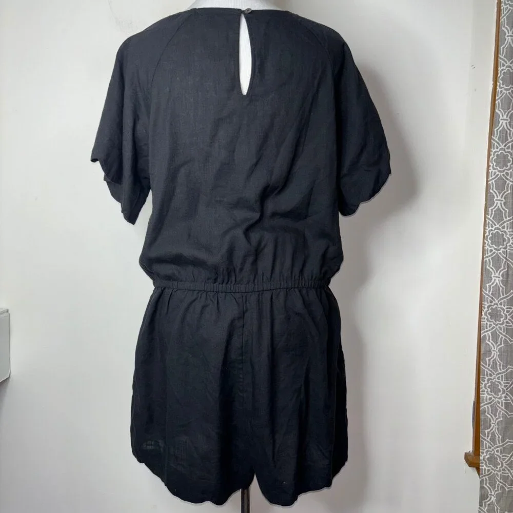 J. Crew Scalloped Romper Tencel®-Linen Black G5371 Size L